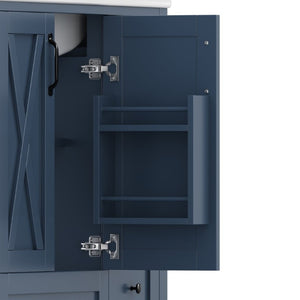 English Elm 36 Inch Freestanding Bathroom Vanity Solid Pine Cabinet with Ceramic Sink and 4 Drawers Navy Blue W5271S00010