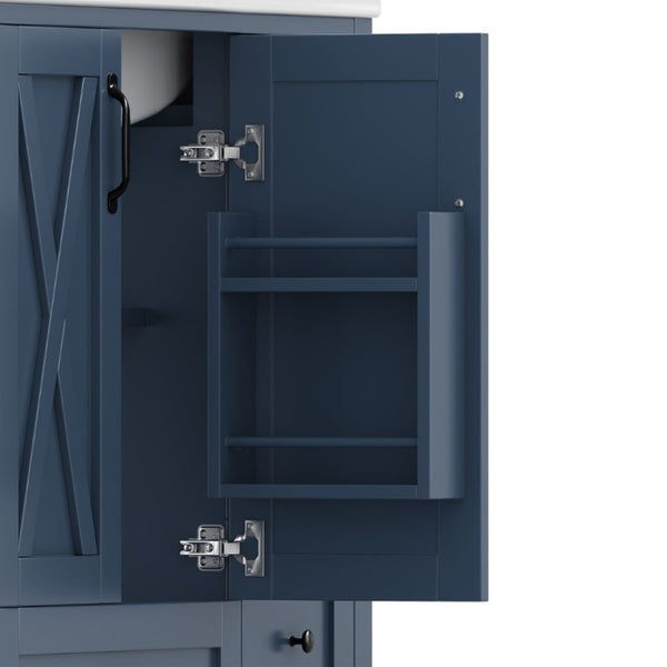 English Elm 36 Inch Freestanding Bathroom Vanity Solid Pine Cabinet with Ceramic Sink and 4 Drawers Navy Blue W5271S00010