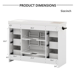 English Elm 48 Inch Farmhouse Bathroom Vanity Pine Wood Ceramic Sink Top Seven Soft-Close Drawers White W5271S00011