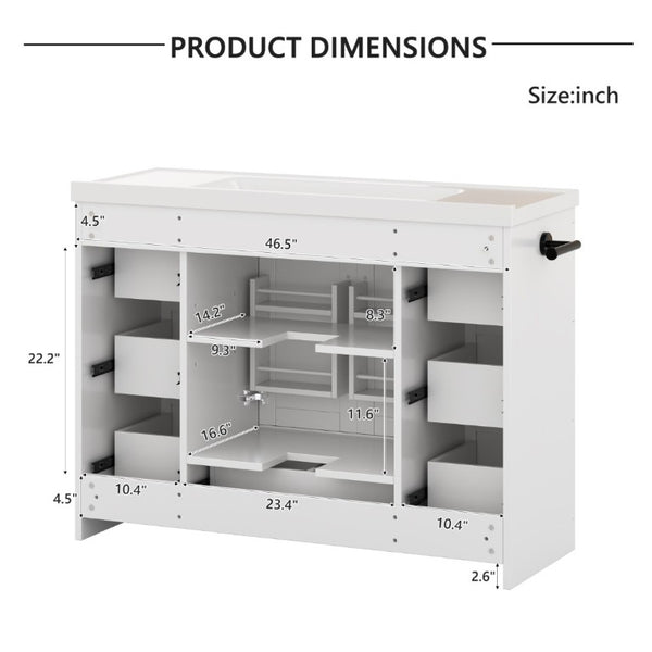 English Elm 48 Inch Farmhouse Bathroom Vanity Pine Wood Ceramic Sink Top Seven Soft-Close Drawers White W5271S00011