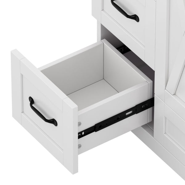 English Elm 48 Inch Farmhouse Bathroom Vanity Pine Wood Ceramic Sink Top Seven Soft-Close Drawers White W5271S00011
