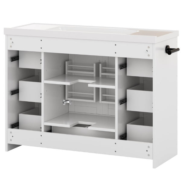 English Elm 48 Inch Farmhouse Bathroom Vanity Pine Wood Ceramic Sink Top Seven Soft-Close Drawers White W5271S00011
