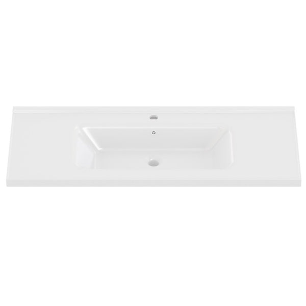 English Elm 48 Inch Farmhouse Bathroom Vanity Pine Wood Ceramic Sink Top Seven Soft-Close Drawers White W5271S00011