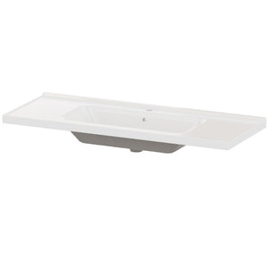English Elm 48 Inch Farmhouse Bathroom Vanity Pine Wood Ceramic Sink Top Seven Soft-Close Drawers White W5271S00011