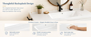 English Elm 48 Inch Farmhouse Bathroom Vanity Pine Wood Ceramic Sink Top Seven Soft-Close Drawers White W5271S00011