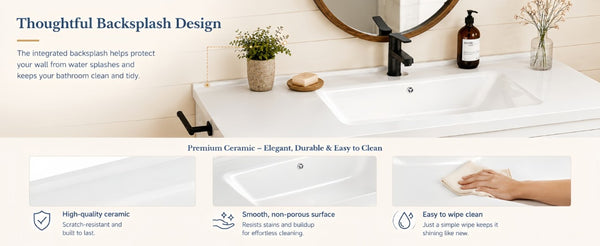 English Elm 48 Inch Farmhouse Bathroom Vanity Pine Wood Ceramic Sink Top Seven Soft-Close Drawers White W5271S00011