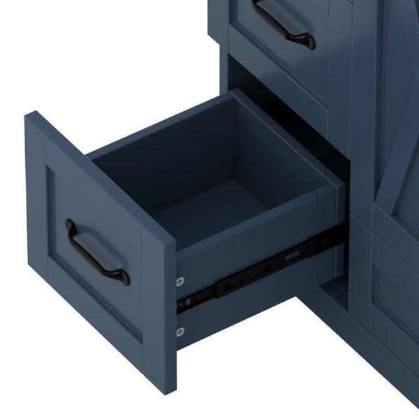 English Elm 48 Inch Farmhouse Bathroom Vanity Pine Wood Ceramic Sink Top Seven Soft-Close Drawers Navy Blue W5271S00012