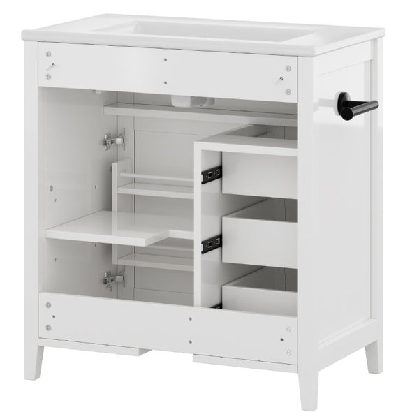 English Elm 30 Inch Farmhouse Bathroom Vanity Pine Cabinet with Ceramic Sink and Soft Close Drawers W5271S00013