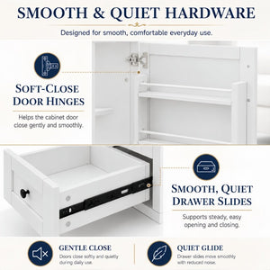 English Elm 30 Inch Farmhouse Bathroom Vanity Pine Cabinet with Ceramic Sink and Soft Close Drawers W5271S00013