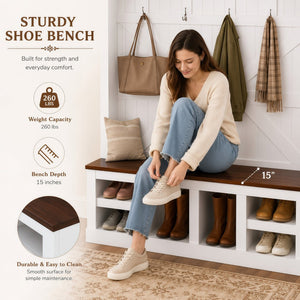 English Elm Farmhouse Hall Tree with Bench Cubbies and Hooks for Mudroom Entryway Storage W5271S00014