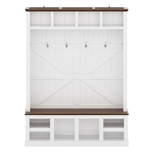 English Elm Farmhouse Hall Tree with Bench Cubbies and Hooks for Mudroom Entryway Storage W5271S00014