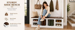 English Elm Farmhouse Hall Tree with Bench Cubbies and Hooks for Mudroom Entryway Storage W5271S00014