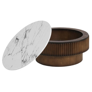 English Elm 31.49 Round Lift Top Coffee Table Fluted Wood Base Marble Finish Hidden Storage W5278P458251