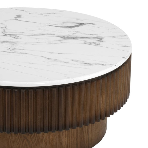 English Elm 31.49 Round Lift Top Coffee Table Fluted Wood Base Marble Finish Hidden Storage W5278P458251
