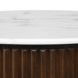 English Elm 31.49 Round Lift Top Coffee Table Fluted Wood Base Marble Finish Hidden Storage W5278P458251