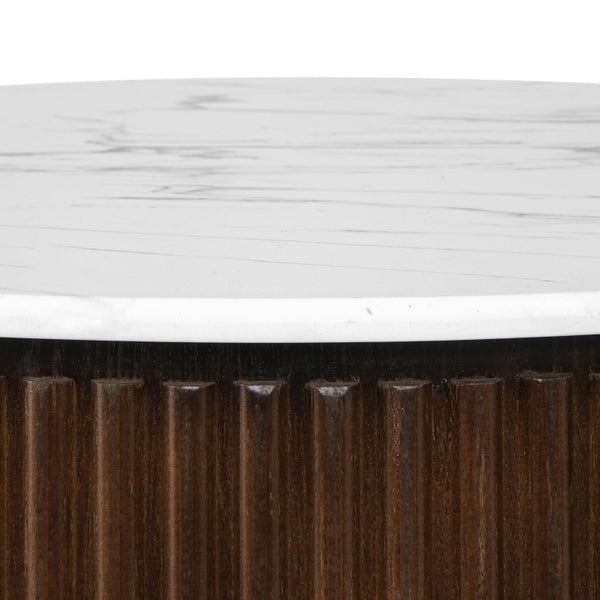 English Elm 31.49 Round Lift Top Coffee Table Fluted Wood Base Marble Finish Hidden Storage W5278P458251