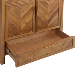 English Elm 30 Inch Farmhouse Bathroom Vanity Acacia Herringbone Cabinet with Ceramic Sink Top W5278S00005