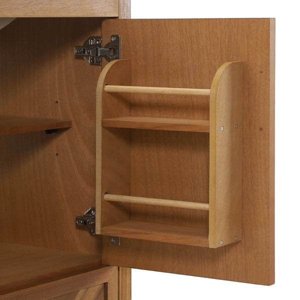 English Elm 30 Inch Farmhouse Bathroom Vanity Acacia Herringbone Cabinet with Ceramic Sink Top W5278S00005