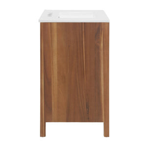 English Elm 30 Inch Farmhouse Bathroom Vanity Acacia Herringbone Cabinet with Ceramic Sink Top W5278S00005