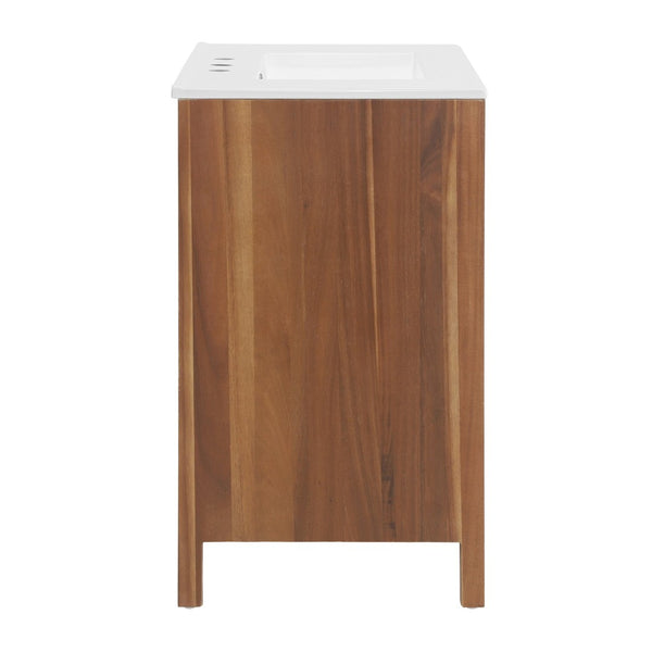 English Elm 30 Inch Farmhouse Bathroom Vanity Acacia Herringbone Cabinet with Ceramic Sink Top W5278S00005