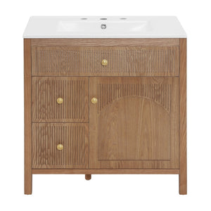English Elm 30 Inch Acacia Herringbone Freestanding Vanity with Ceramic Sink Soft Close Storage W5278S00006