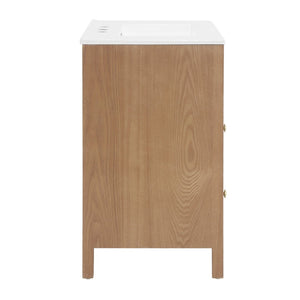 English Elm 30 Inch Acacia Herringbone Freestanding Vanity with Ceramic Sink Soft Close Storage W5278S00006