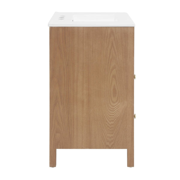 English Elm 30 Inch Acacia Herringbone Freestanding Vanity with Ceramic Sink Soft Close Storage W5278S00006