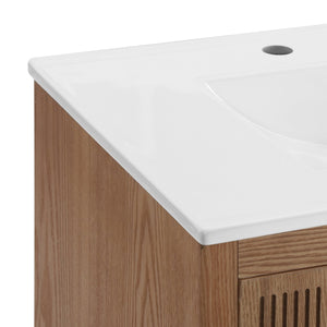 English Elm 30 Inch Acacia Herringbone Freestanding Vanity with Ceramic Sink Soft Close Storage W5278S00006