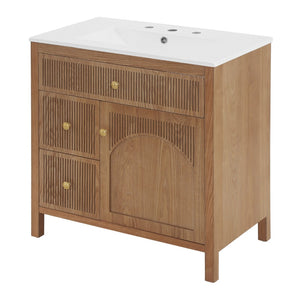 English Elm 30 Inch Acacia Herringbone Freestanding Vanity with Ceramic Sink Soft Close Storage W5278S00006