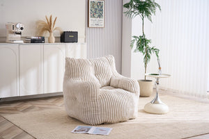 English Elm 010-soft Corduroy Bean Bag Chair with Memory Sponge Fill for Bedroom or Living Room Beige W527P235524