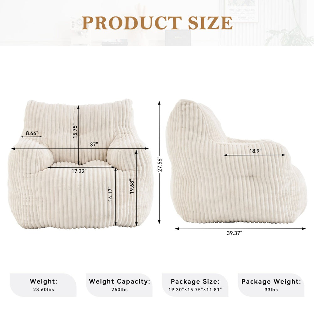 English Elm 010-soft Corduroy Bean Bag Chair with Memory Sponge Fill for Bedroom or Living Room Beige W527P235524