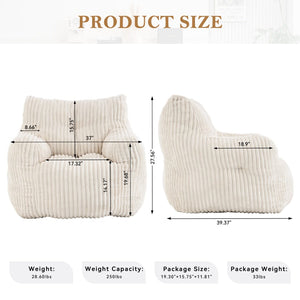English Elm 010-soft Corduroy Bean Bag Chair with Memory Sponge Fill for Bedroom or Living Room Beige W527P235524