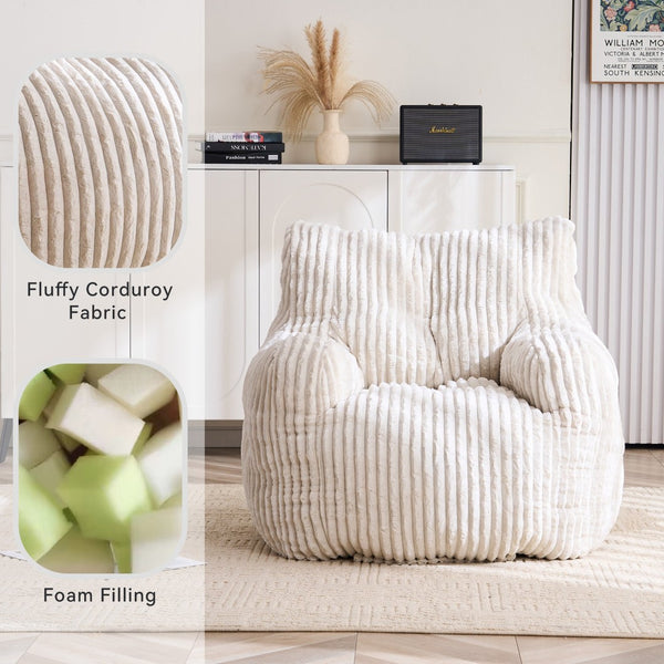 English Elm 010-soft Corduroy Bean Bag Chair with Memory Sponge Fill for Bedroom or Living Room Beige W527P235524