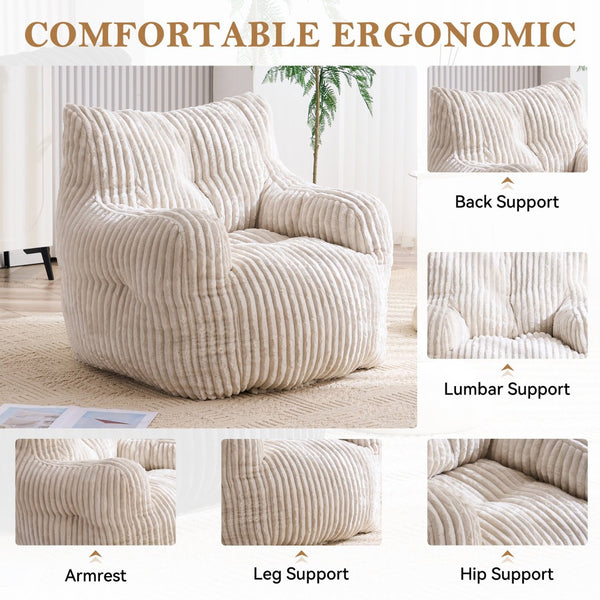 English Elm 010-soft Corduroy Bean Bag Chair with Memory Sponge Fill for Bedroom or Living Room Beige W527P235524