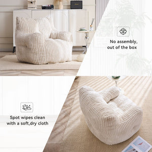 English Elm 010-soft Corduroy Bean Bag Chair with Memory Sponge Fill for Bedroom or Living Room Beige W527P235524
