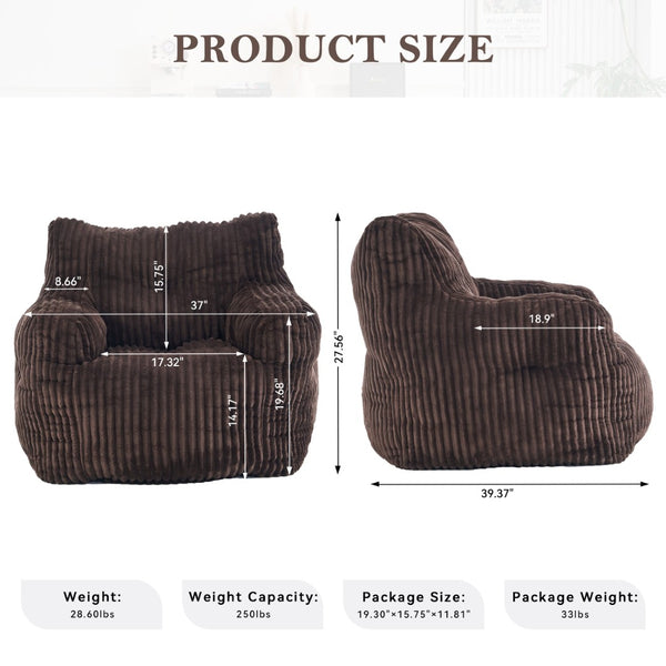 English Elm 010-soft Corduroy Bean Bag Chair with Memory Sponge Fill for Bedroom or Living Room Brown W527P235528