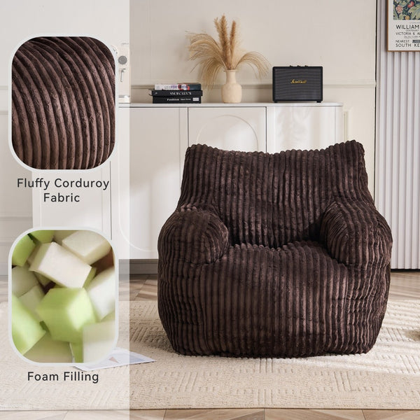 English Elm 010-soft Corduroy Bean Bag Chair with Memory Sponge Fill for Bedroom or Living Room Brown W527P235528