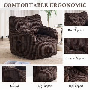English Elm 010-soft Corduroy Bean Bag Chair with Memory Sponge Fill for Bedroom or Living Room Brown W527P235528