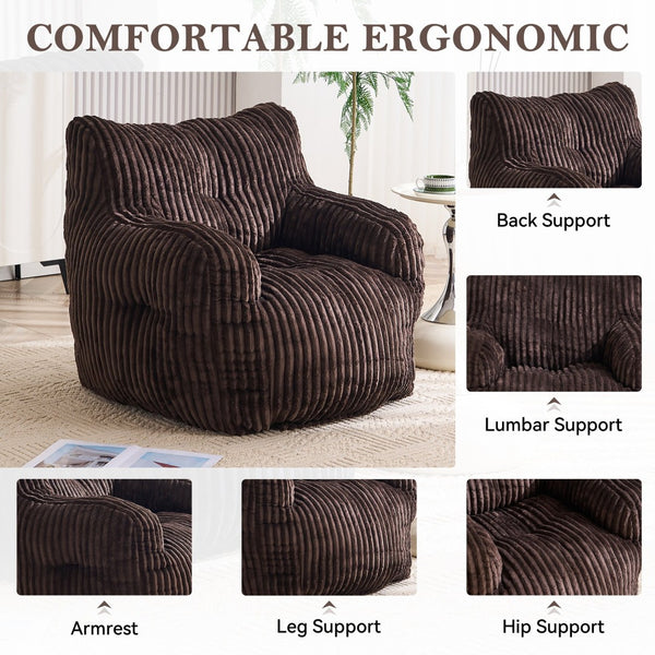 English Elm 010-soft Corduroy Bean Bag Chair with Memory Sponge Fill for Bedroom or Living Room Brown W527P235528