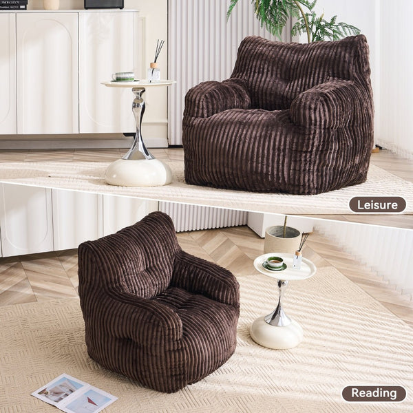 English Elm 010-soft Corduroy Bean Bag Chair with Memory Sponge Fill for Bedroom or Living Room Brown W527P235528