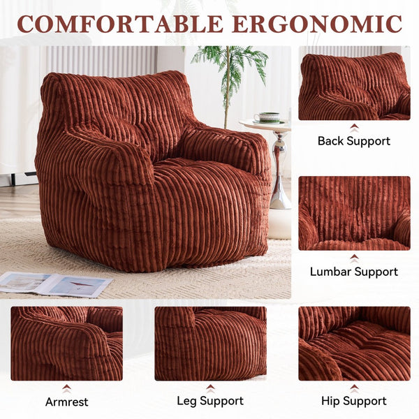 English Elm 010-soft Corduroy Bean Bag Chair with Memory Sponge Fill for Bedroom or Living Room Red W527P235530