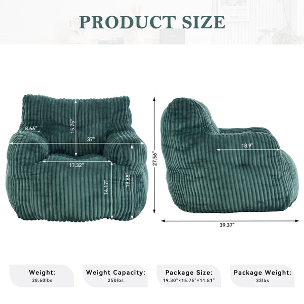 English Elm 010-soft Corduroy Bean Bag Chair with Memory Sponge Fill for Bedroom or Living Room Green W527P235534