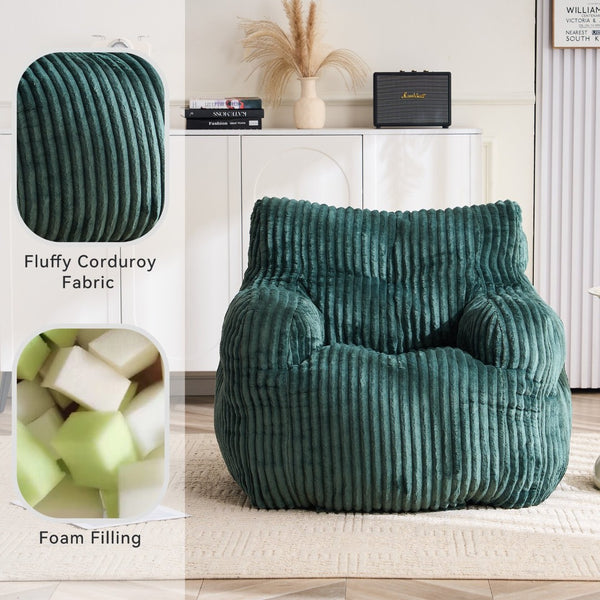 English Elm 010-soft Corduroy Bean Bag Chair with Memory Sponge Fill for Bedroom or Living Room Green W527P235534