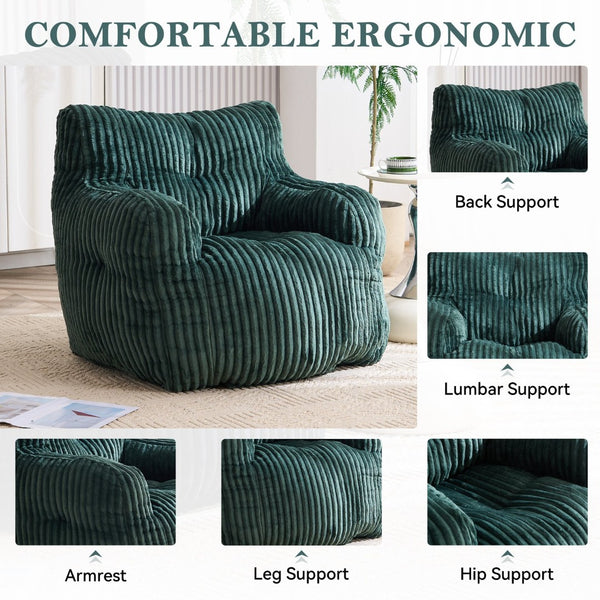 English Elm 010-soft Corduroy Bean Bag Chair with Memory Sponge Fill for Bedroom or Living Room Green W527P235534