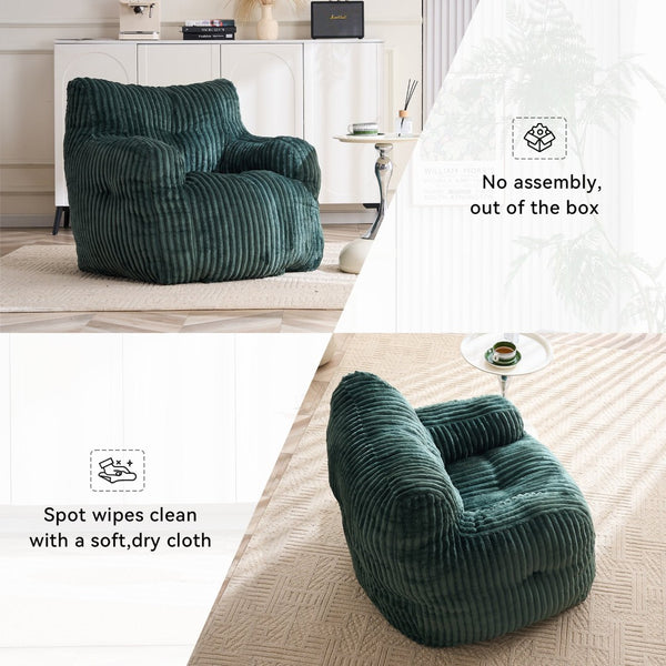 English Elm 010-soft Corduroy Bean Bag Chair with Memory Sponge Fill for Bedroom or Living Room Green W527P235534