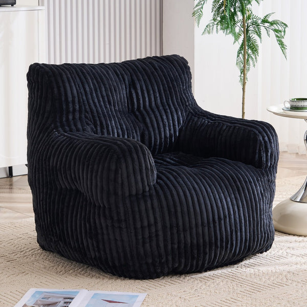 English Elm 010-soft Corduroy Bean Bag Chair with Memory Sponge Fill for Bedroom or Living Room Black W527P235537