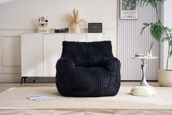 English Elm 010-soft Corduroy Bean Bag Chair with Memory Sponge Fill for Bedroom or Living Room Black W527P235537