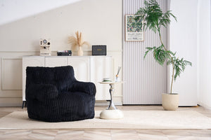 English Elm 010-soft Corduroy Bean Bag Chair with Memory Sponge Fill for Bedroom or Living Room Black W527P235537