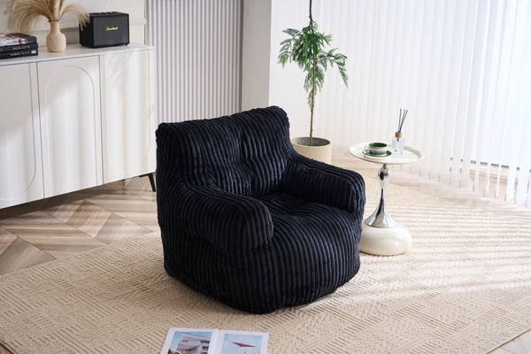 English Elm 010-soft Corduroy Bean Bag Chair with Memory Sponge Fill for Bedroom or Living Room Black W527P235537