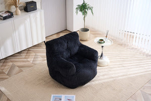 English Elm 010-soft Corduroy Bean Bag Chair with Memory Sponge Fill for Bedroom or Living Room Black W527P235537